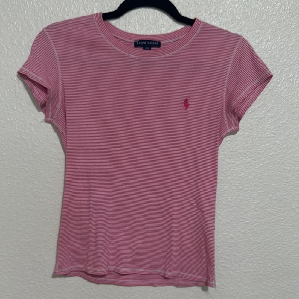 Ralph Lauren Pink and White Striped Tee